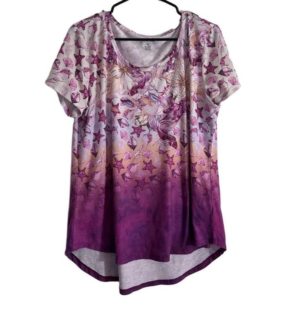 Coral Bay Women's Plus Size XL Short Sleeve Shell and Starfish Ombre Tunic Top